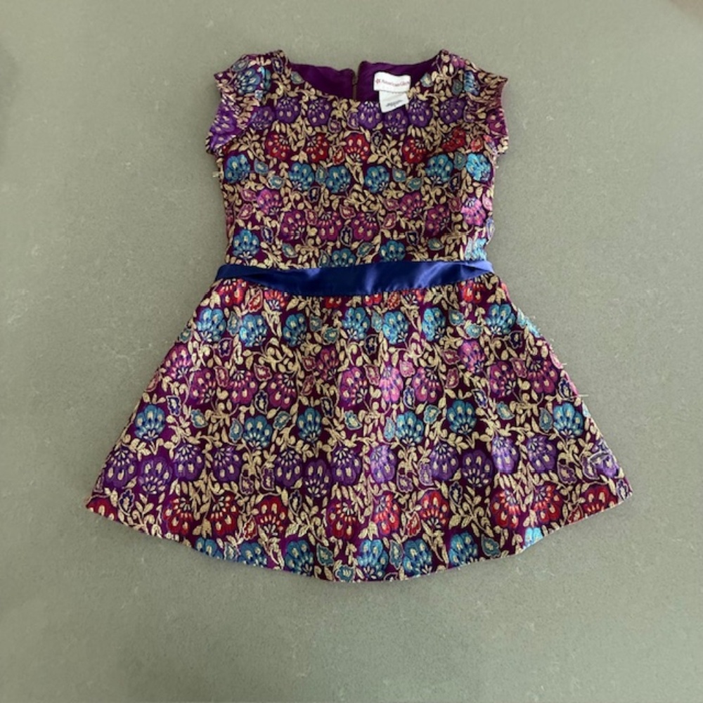 American Girl Purple Gold Metallic Jewel Toned Floral Party Dress Girls Sz 6